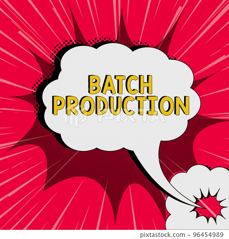 Text caption presenting Batch Production. Business overview products are manufactured in groups called batches Text caption presenting Batch Production. Business overview products are manufactured in groups called batches 96454989