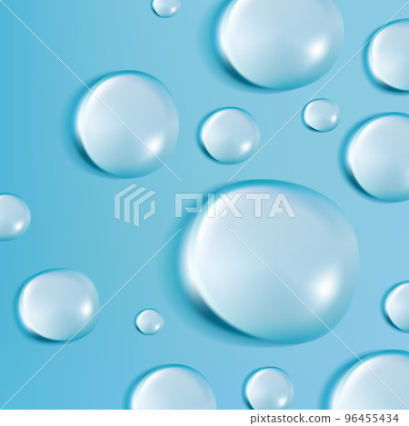 Vector Realistic Water Drops Illustration for Poster, Book Cover or Advertisement Background. Light Blue.	 96455434