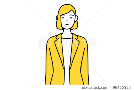 A simple line drawing illustration of a woman in a suit with her hands folded in front of her body A simple line drawing illustration of a woman in a suit with her hands folded in front of her body 96455593