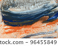 blue and orange paint brush strokes background with free space 96455849