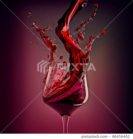 Splasehs of red wine into the glass against simple background. Pour alcohol, winery concept. 96456402