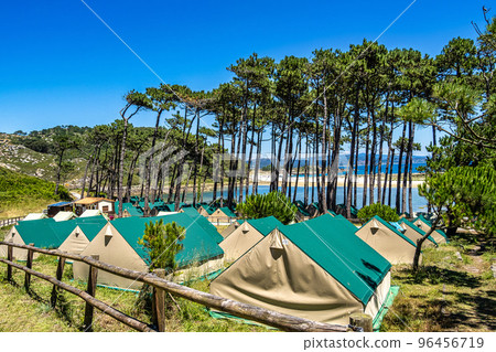 Camping on the Cies Islands Natural Park off the coast of Vigo in Galicia, Spain Camping on the Cies Islands Natural Park off the coast of Vigo in Galicia, Spain 96456719