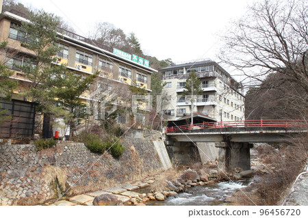 Masutomi hot spring town taken from the opposite bank Masutomi hot spring town taken from the opposite bank 96456720
