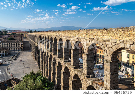 Roman Aqueduct of Segovia, one of the best-preserved elevated Roman Aqueducts. Castile and Leon, Spain. 96456739