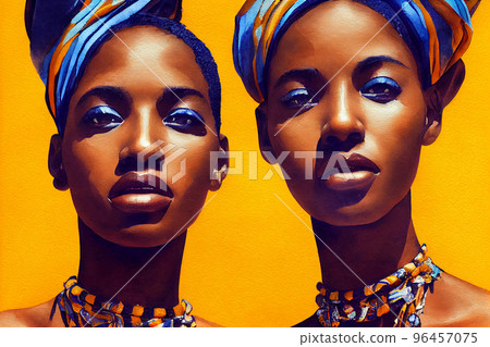 Portrait closeup Beauty fantasy african woman face Fashion model girl goddess posing. Arab turban head, jewellery bracelets. Professional makeup 96457075
