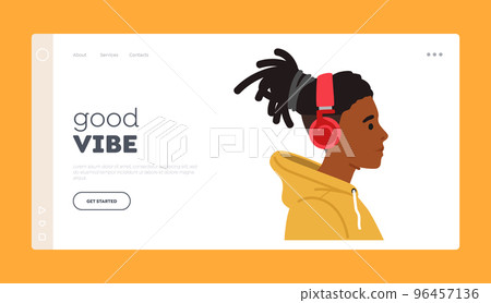 Good Vibe Landing Page Template. Stylish African Teen Wear Headphones Profile View. Young Trendy Character Hipster Good Vibe Landing Page Template. Stylish African Teen Wear Headphones Profile View. Young Trendy Character Hipster 96457136