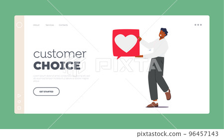 Customer Choice Landing Page Template. Happy Man Holding Big Heart Like Icon Giving Good Review, Rating And Feedback Customer Choice Landing Page Template. Happy Man Holding Big Heart Like Icon Giving Good Review, Rating And Feedback 96457143