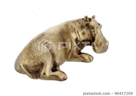 Hippopotamus Vintage Antique grunge bronze brass figurine statue animal on amber stand, isolated on white. Decoration Sculpture for interior. Copy Space for Text. Close up Selective soft focus. Hippopotamus Vintage Antique grunge bronze brass figurine statue animal on amber stand, isolated on white. Decoration Sculpture for interior. Copy Space for Text. Close up Selective soft focus. 96457209