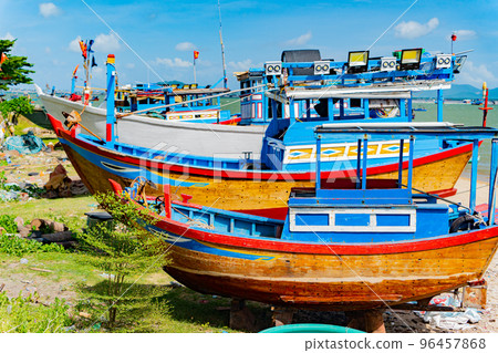 Fishing boats on the shore. 96457868