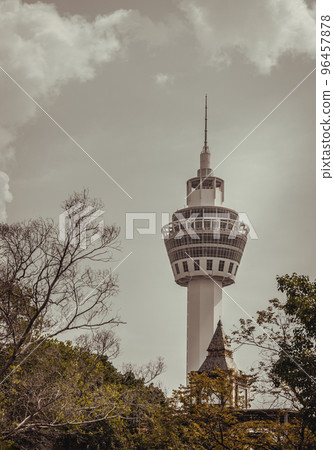 The Landmark of Samut Prakan province has the Samut Prakan Observation Tower and Pak-Nam clock tower with the blue sky and white cloud. The Landmark of Samut Prakan province has the Samut Prakan Observation Tower and Pak-Nam clock tower with the blue sky and white cloud. 96457878