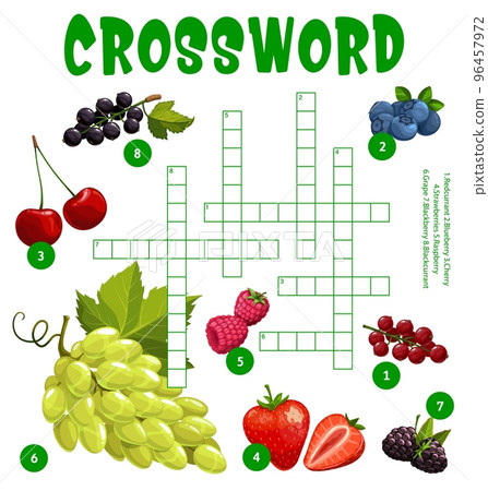 Grape and garden berries crossword worksheet, find a word quiz game. Cartoon vector cross word with redcurrant, blueberry, cherry, strawberry, raspberry, blackberry, blackcurrant puzzle grid Grape and garden berries crossword worksheet, find a word quiz game. Cartoon vector cross word with redcurrant, blueberry, cherry, strawberry, raspberry, blackberry, blackcurrant puzzle grid 96457972