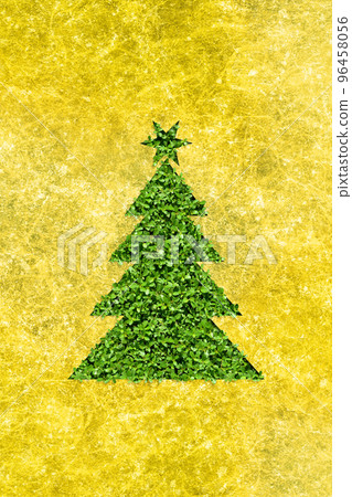 Japanese style design Christmas tree, gold Japanese paper and green leaves 96458056