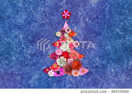 Christmas tree on the background of indigo washi paper, colorful flower blooming art splendidly Christmas tree on the background of indigo washi paper, colorful flower blooming art splendidly 96458060