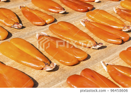 Close-up of drying mullet roe at Lukang Old Street in Changhua, Taiwan. 96458606