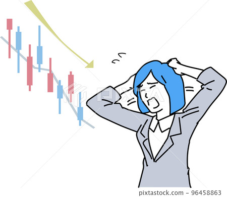 A woman holding her head in a stock market crash 96458863