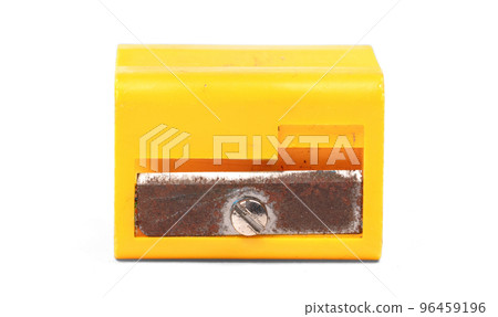 Close up old pencil sharpener, isolated on white background Close up old pencil sharpener, isolated on white background 96459196