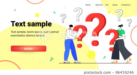 frustrated people with question marks support center frequently asked questions concept horizontal 96459246
