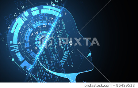 Artificial Intelligence. Technical background with a silhouette of a man. Big data concept. Machine cyber mind. 96459538