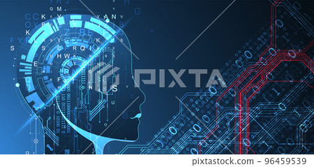 Artificial Intelligence. Technical background with a silhouette of a man. Big data concept. Machine cyber mind. Artificial Intelligence. Technical background with a silhouette of a man. Big data concept. Machine cyber mind. 96459539