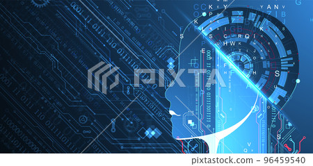 Artificial Intelligence. Technical background with a silhouette of a man. Big data concept. Machine cyber mind. 96459540