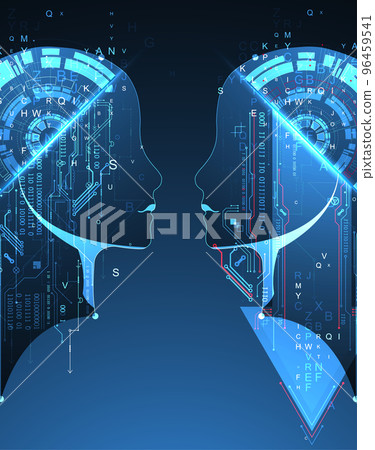 Artificial Intelligence. Technical background with a silhouette of a man. Big data concept. Machine cyber mind. 96459541