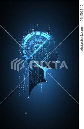 Artificial Intelligence. Technical background with a silhouette of a man. Big data concept. Machine cyber mind. 96459542