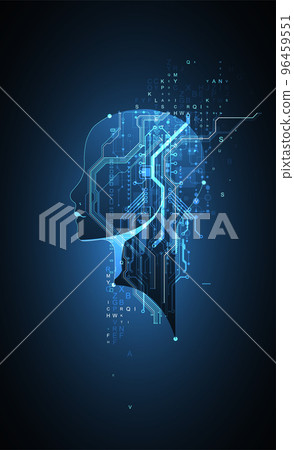 Artificial Intelligence. Technical background with a silhouette of a man. Big data concept. Machine cyber mind. 96459551
