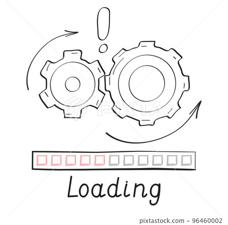 Gears rotates, loading progress bar vector style in doodle style. Load progress bar for UI. Upload status or download round process. 96460002