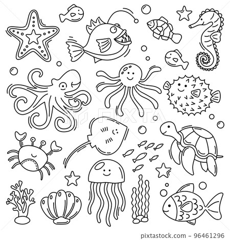 Doodle happy underwater animals collection Doodle happy underwater animals collection 96461296
