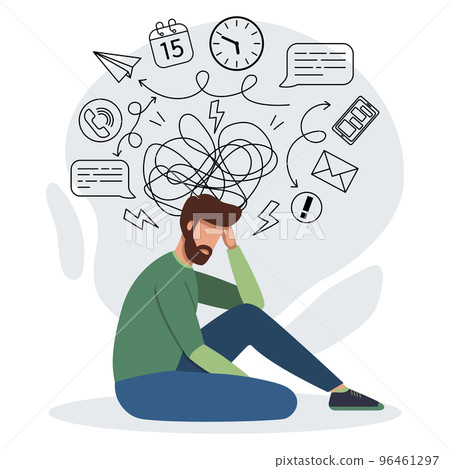 Man feeling stress because of too much work 96461297