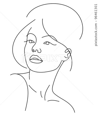 Beautiful woman trendy line art portrait Beautiful woman trendy line art portrait 96461301