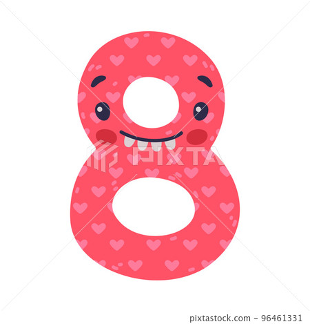 8 cute funny number character. Eight comic childish bright numeral, math symbol cartoon vector illustration 96461331