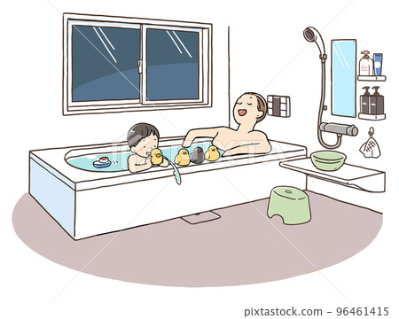 父母和孩子一起洗澡 96461415