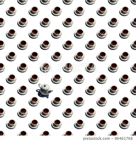 Pattern with lonely teapot and many cups of tea Pattern with lonely teapot and many cups of tea 96461768
