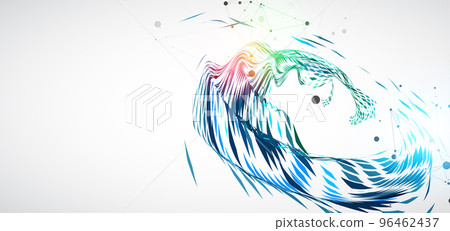 Abstract particle vortex with plexus effect elements and Gradient background lighting. 96462437
