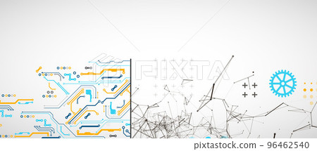 Abstract background on technological and scientific topics. Plexus effect with various techno details with a place under the text. Vector format. Abstract background on technological and scientific topics. Plexus effect with various techno details with a place under the text. Vector format. 96462540