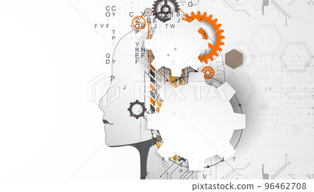 Artificial Intelligence. Technical background with a silhouette of a man. Big data concept. Machine cyber mind. Artificial Intelligence. Technical background with a silhouette of a man. Big data concept. Machine cyber mind. 96462708