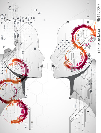 Artificial Intelligence. Technical background with a silhouette of a man. Big data concept. Machine cyber mind. 96462720