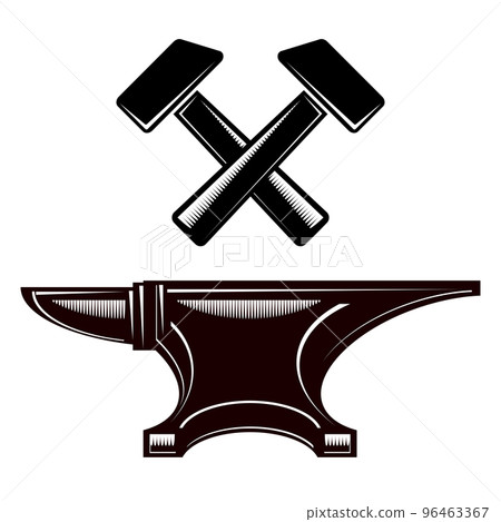 Anvil and Hammer Icons Isolated on White Background. Industrial Logo Design 96463367
