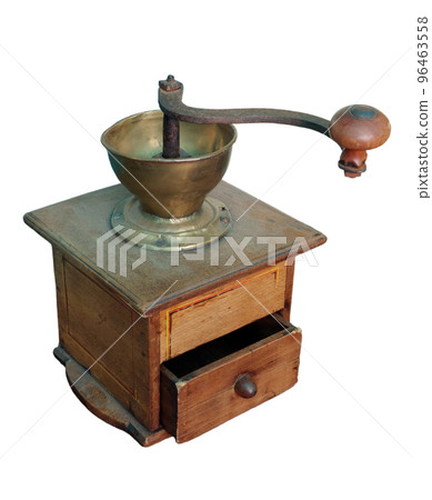 Old wooden manual coffee grinder for grinding coffee beans. 96463558