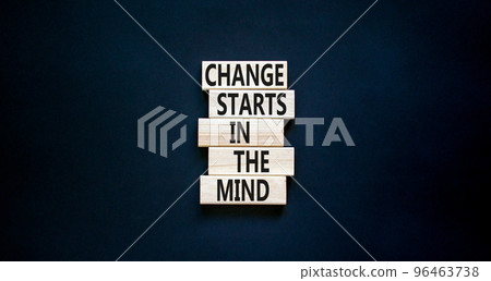Change starts in the mind symbol. Concept words Change starts in the mind on wooden blocks on a beautiful black table black background. Business motivational and change starts in the mind concept. 96463738