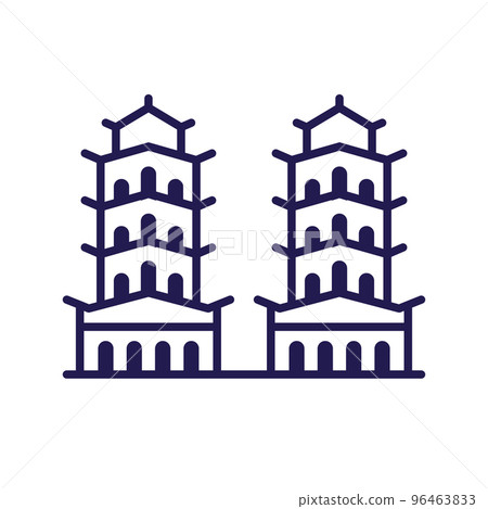 Asian Temple or Palace Icon in Line Art 96463833