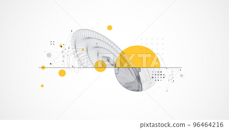 Template for science and technology presentation. Wireframe waves. Plexus style background. Template for science and technology presentation. Wireframe waves. Plexus style background. 96464216