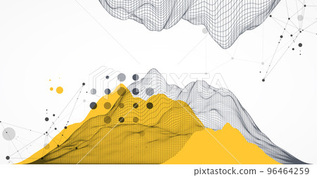 Trendy abstract wireframe background. Modern science or technology art elements. Surface illustration. Vector. Trendy abstract wireframe background. Modern science or technology art elements. Surface illustration. Vector. 96464259