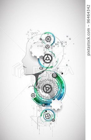 Artificial Intelligence. Technical background with a silhouette of a man. Big data concept. Machine cyber mind. 96464342