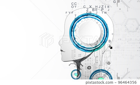 Artificial Intelligence. Technical background with a silhouette of a man. Big data concept. Machine cyber mind. Artificial Intelligence. Technical background with a silhouette of a man. Big data concept. Machine cyber mind. 96464356