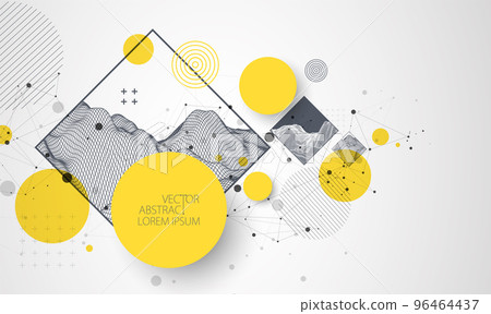Trendy abstract wireframe background. Modern science or technology art elements. Surface illustration. Vector. Trendy abstract wireframe background. Modern science or technology art elements. Surface illustration. Vector. 96464437