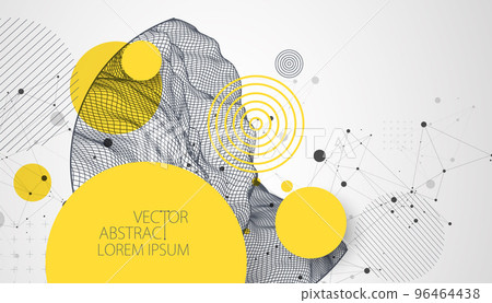 Trendy abstract wireframe background. Modern science or technology art elements. Surface illustration. Vector. Trendy abstract wireframe background. Modern science or technology art elements. Surface illustration. Vector. 96464438