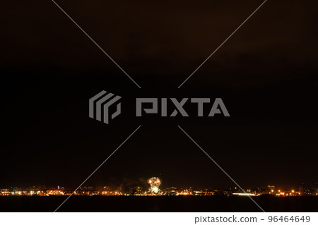 Fireworks and fireworks in the big city. View across the bay. Fireworks and fireworks in the big city. View across the bay. 96464649
