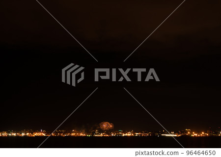 Fireworks and fireworks in the big city. View across the bay. Fireworks and fireworks in the big city. View across the bay. 96464650
